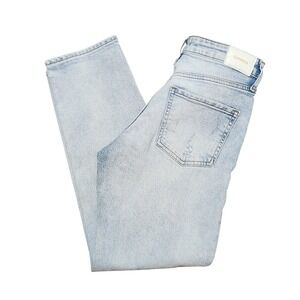 Express Boyfriend Mid Rise Light Wash Distressed Denim Jeans Size 0 Trendy Crop